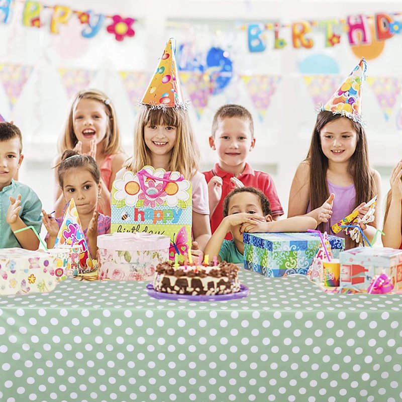 Kesfey 3 Pack Sage Green Polka Dot Table Cloths 54 x 108 Inch Sage Green and White Dots Tablecloth Disposable Plastic Sage Green Tablecover Waterproof Rectangle Picnic Table Covers for Birthday Party