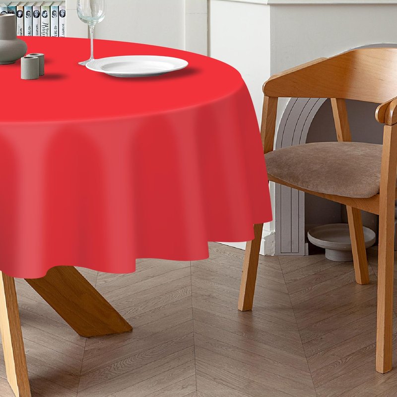 QIKSION Red Round Tablecloth 2 Pack, 84 Inch Plastic Table Cover Disposable for Parties