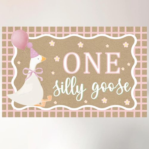 Goose Pink Banner for One Silly Goose Birthday Decor Girl Pink Silly Goose First Birthday Backdrop for Girls First Birthday