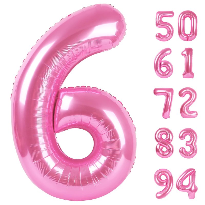 Pink 6 Balloon, Number Balloons 40 Inch, 6th Balloons for Birthday Decorations, Pink Party Supplies 6 Birthday Balloon, Number 6 Balloon