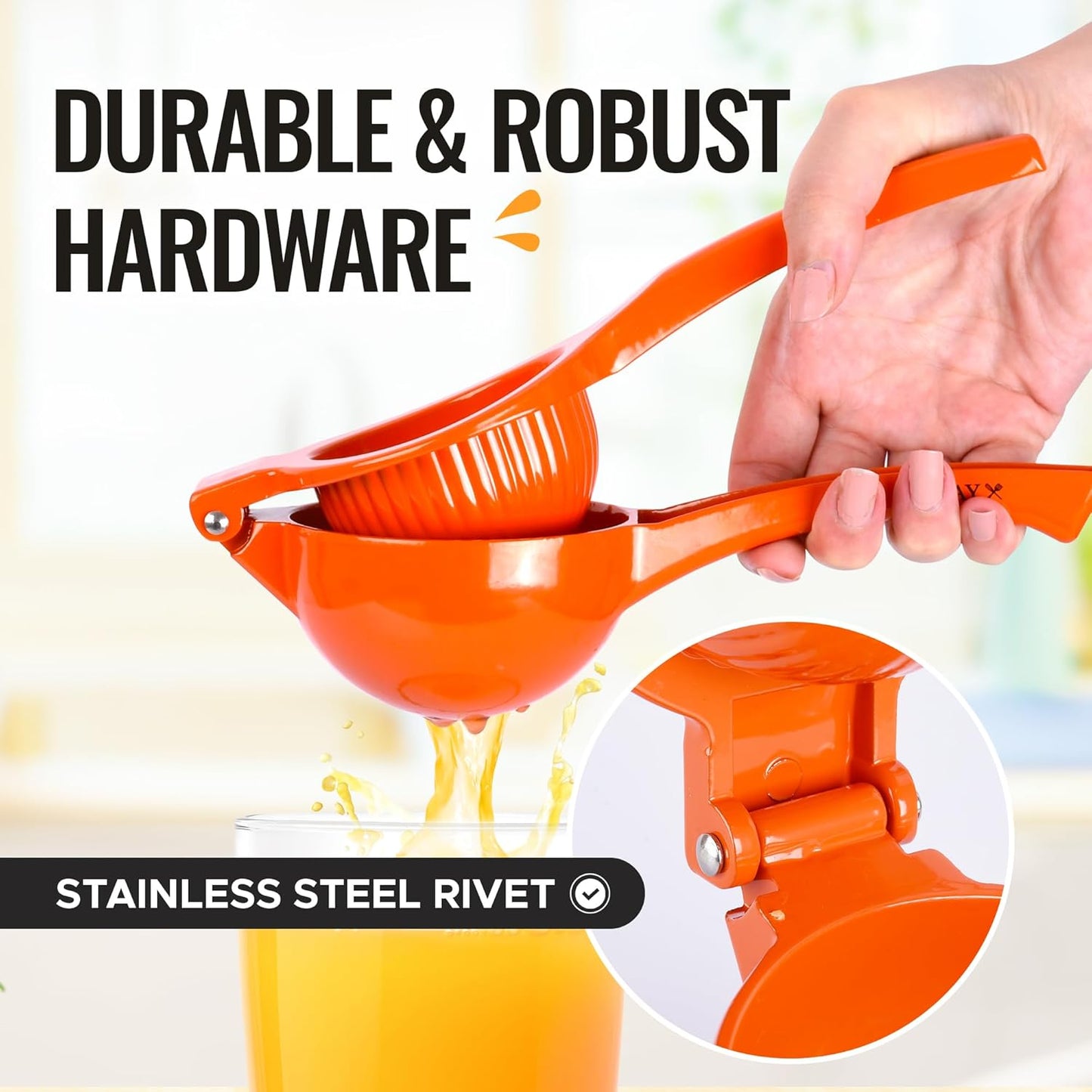 Zulay Kitchen Premium Metal Orange Squeezer - Heavy-Duty Citrus Juicer for Maximum Juice Extraction | Ergonomic & Dishwasher Safe (Orange)