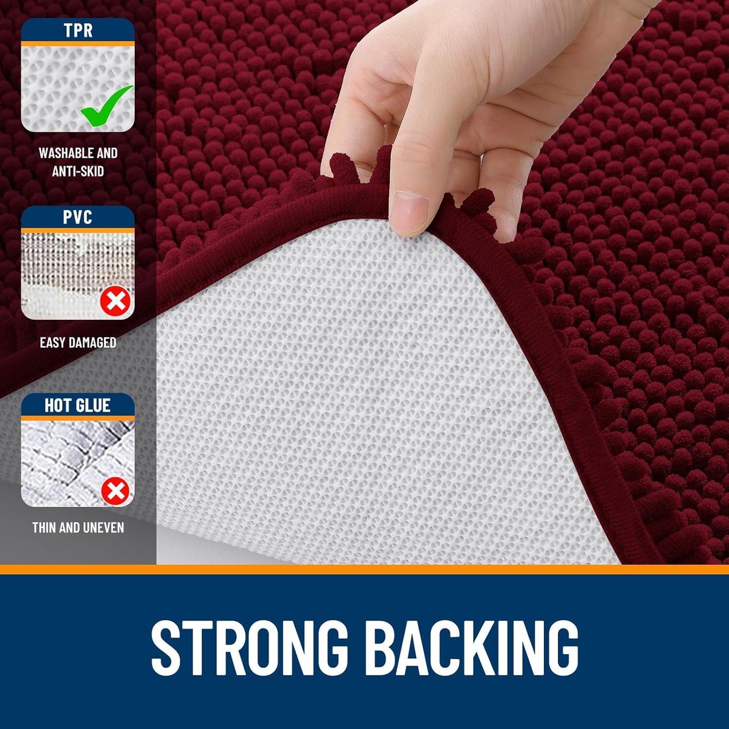 OLANLY Bathroom Rugs - Extra Soft Chenille Bath Mats with Rubber Backing | 30x20, Quick Dry, Burgundy