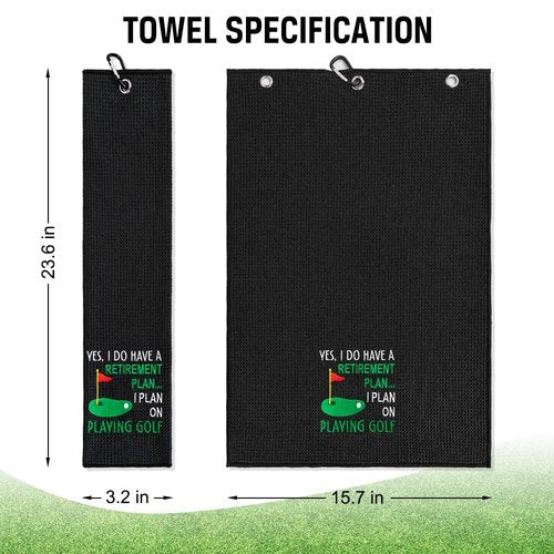 ERHACHAIJIA Yes I'd Have A Retirement Plan Embroidered Golf Towel with Clip. Funny Golf Accessories Gifts for Men Women Golfer Grandma Grandpa Mom Dad, Birthday Retirement