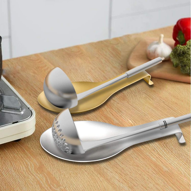 VanlonPro Stainless Steel Spoon Rest, Spatula Ladle Holder, Stainless Steel Utensil Spoon Rest Holder, Brushed Finish, Dishwasher Safe 9.8 x 3.7 Inch (Silver 1PC)
