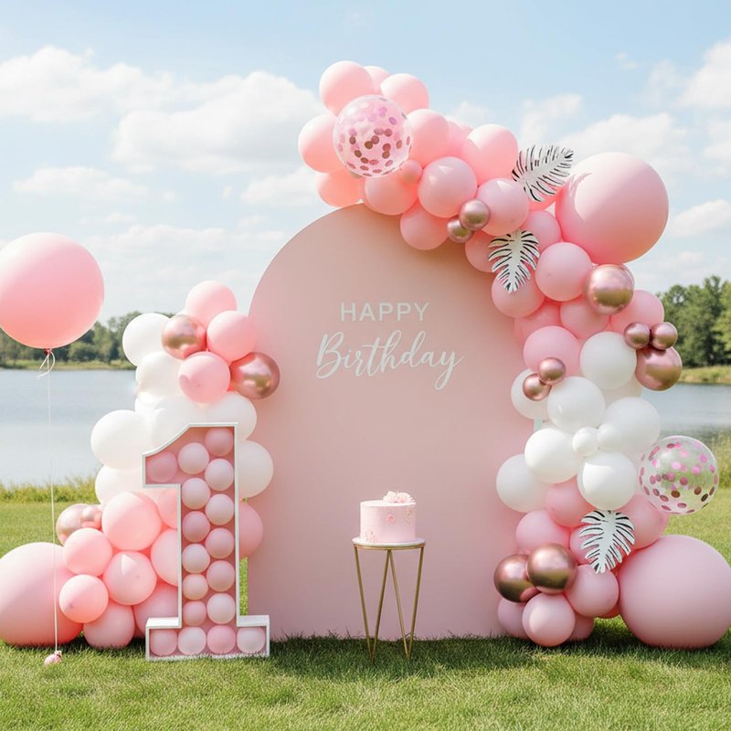 RUBFAC White and Pink Balloons 129pcs Different Sizes Pack of 18 12 10 5 Inch, Latex Baby Pastel Pink Balloon Garland Arch Kit for Birthday Party Wedding Anniversary Baby Shower Gender Reveal