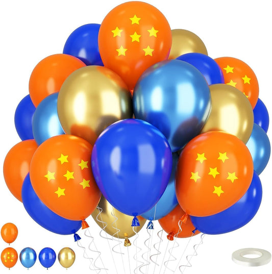 Royal Blue & Matt Orange Balloons by [Brand Name] - 12-Inch Metallic Latex Party Balloons for Kids' Anime Birthday Decor