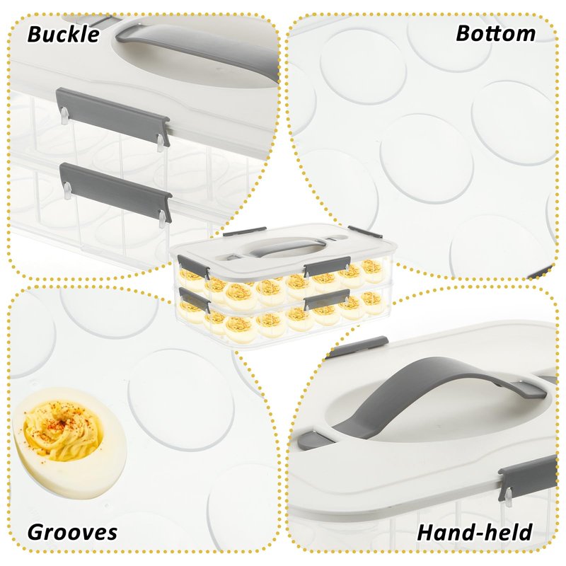 FMOACEN 2-Layer Deviled Egg Containers with Lid, 36 Slots Deviled Egg Tray Carrier with Lid Clear Eggs Storage Box Portable Egg Holder Platter with Handle for Easter Party Home Kitchen Supplies