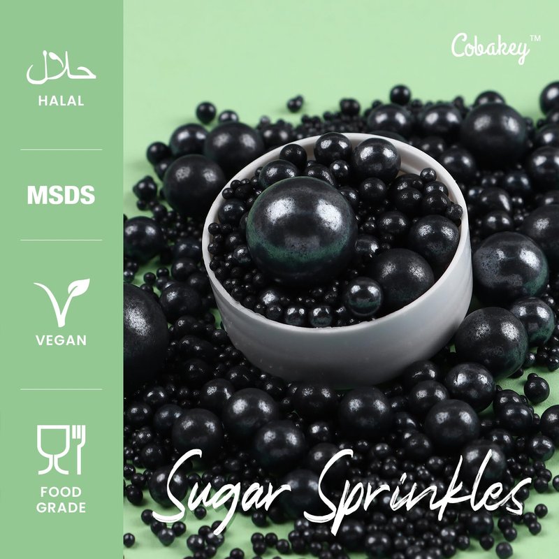 Cobakey Black Sprinkles for Cake Decorations Edible Pearl Sprinkles for Cupcake Toppers Wedding Party Valentines Halloween Christmas Supplies 3.52 ounce