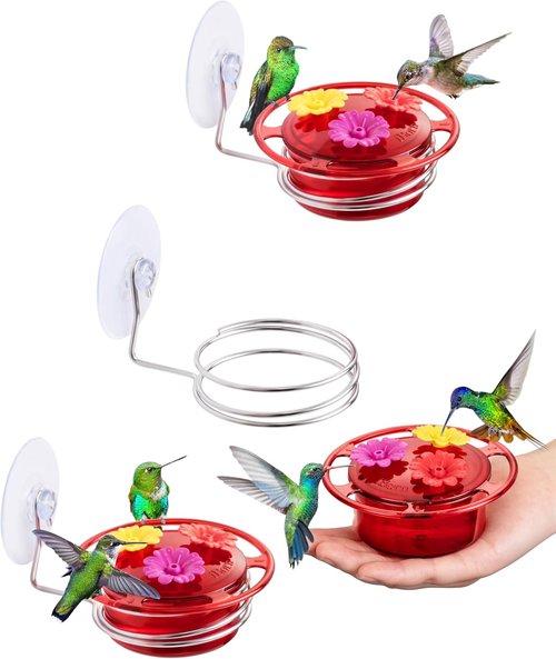 iBorn Mini Hummingbird Feeder - 3 Oz Outdoor Feeder with Strong Suction Cup & Stainless Steel Base | 3 Feeding Ports
