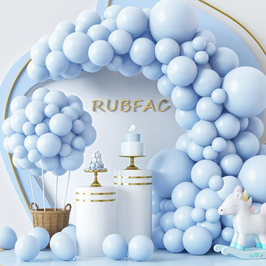 RUBFAC Blue Balloons 129pcs, Pastel Light Blue Balloon Different Sizes 18 12 10 5 Inch for Garland Arch Kit, Gender Reveal Baby Shower Birthday Wedding Easter Party Decoration