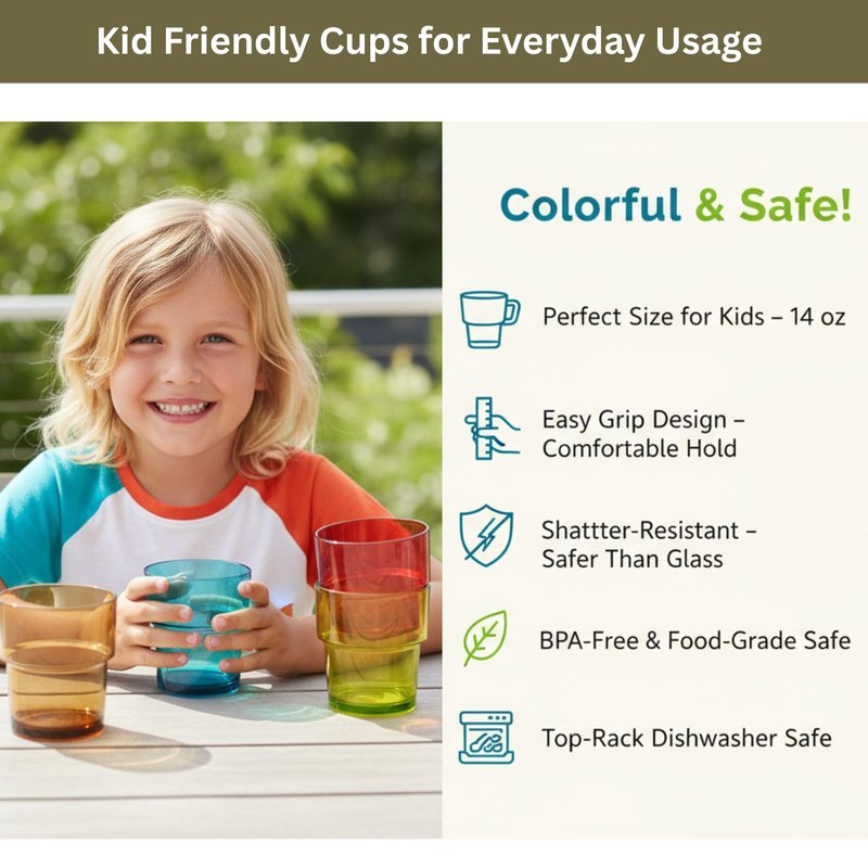 WowProLiv 14 oz Plastic Stackable Drinking Tumblers, BPA-Free, Dishwasher Safe, Durable Shatterproof Reusable Kid Cups, Everyday Water/Juice Glasses for Indoor/Outdoor (Set of 8, Gift Box)