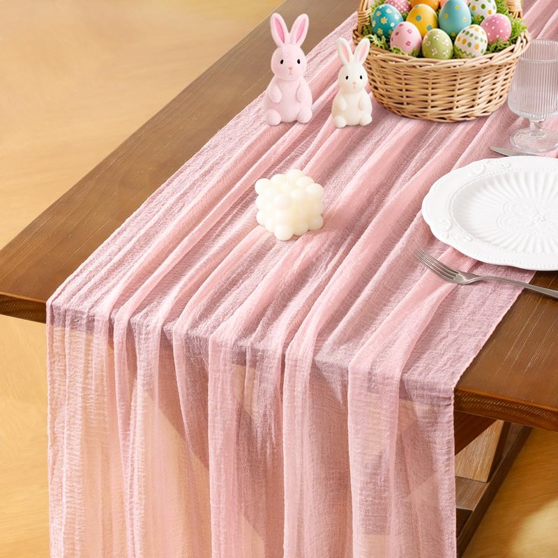 Socomi Pink Gauze Summer Cheesecloth Table Runner Blush 120 Inch Rustic Boho Cheese Cloth Runner for Wedding Party Baby Bridal Shower Centerpiece Decor Holiday Home Decorations