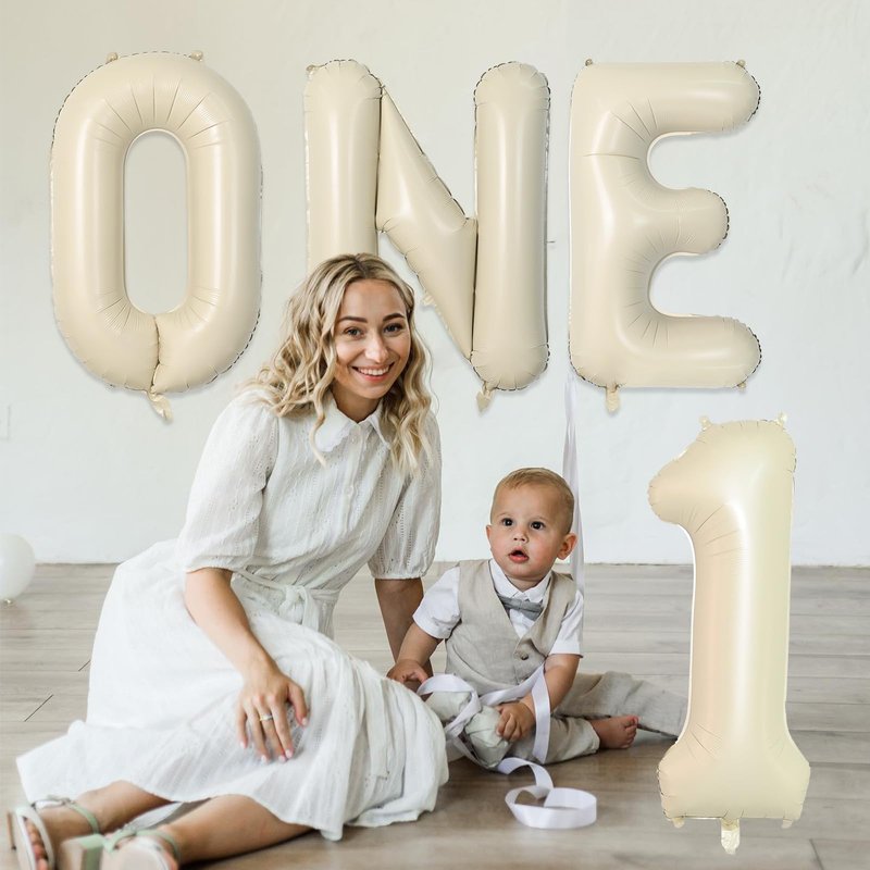 Biapian 40 Inch One Letter Balloons, Big Cream ONE Foil Balloons, 3 Pcs Giant Foil Large Aluminum Balloon Helium for Anniversary First One Year Old Girl and Boy 1st Birthday Party Decoration (Cream)