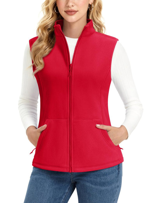 MAGCOMSEN Red Vest Women Sleeveless Polar Fleece Vests with Zipper Stand Collar Fall Winter Jacket Outerwear Warm