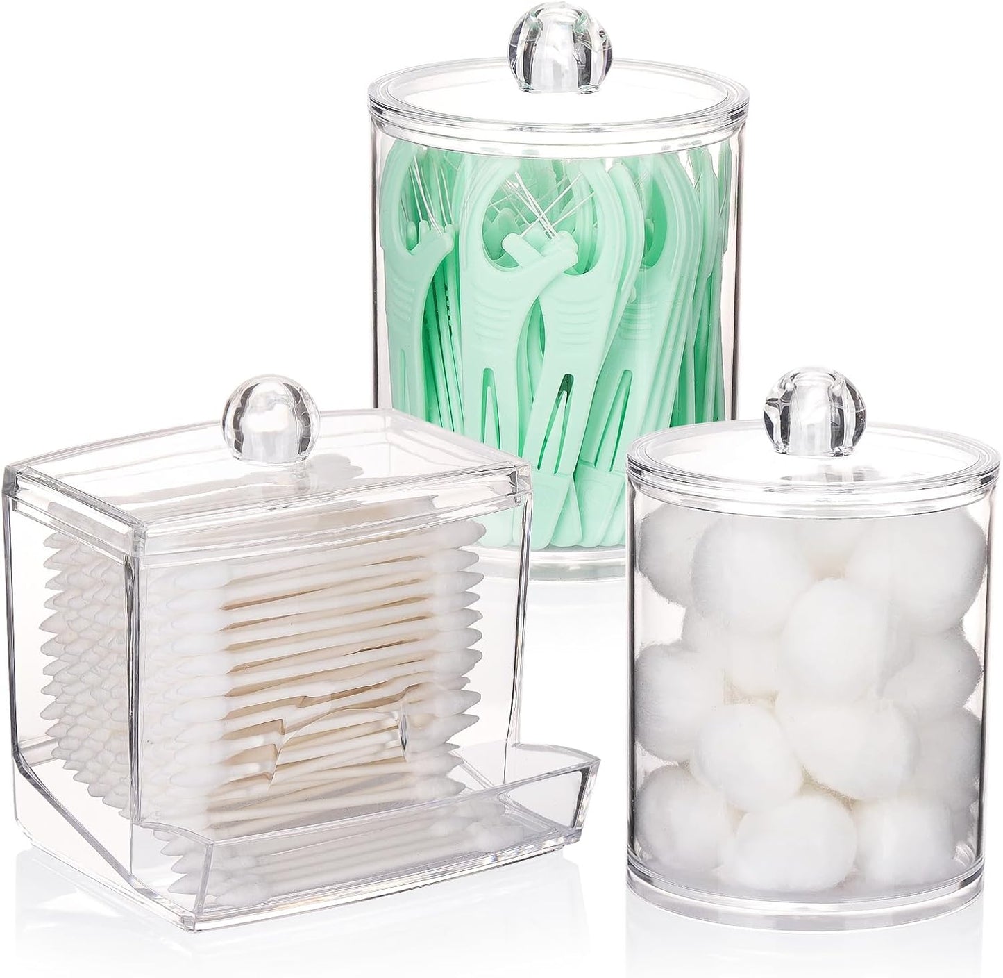 Tbestmax Qtips Dispenser - Clear Plastic Apothecary Jar Organizer for Cotton Swabs & Balls | 10 oz