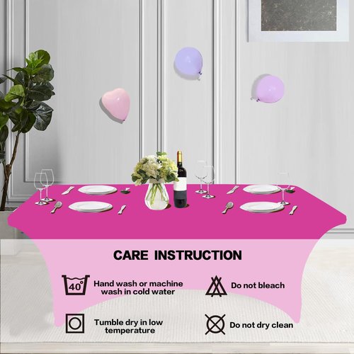 IVAPUPU 8FT Table Cloth for Rectangular Fitted Events Stretch Fuchsia Table Covers Washable Cover Spandex Tablecloth Protector for Party, Wedding, Cocktail, Banquet, Festival