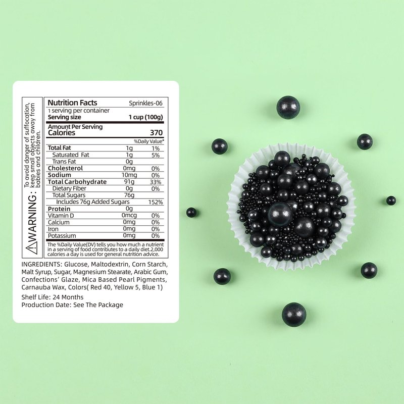 Cobakey Black Sprinkles for Cake Decorations Edible Pearl Sprinkles for Cupcake Toppers Wedding Party Valentines Halloween Christmas Supplies 3.52 ounce