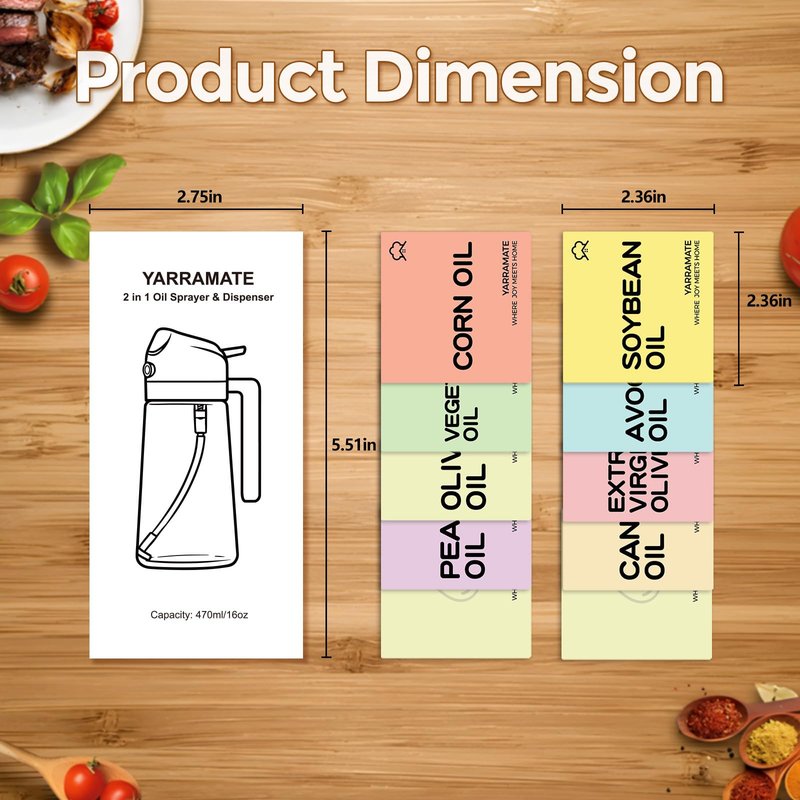 YARRAMATE 20 Color Labels for Oil Sprayer Bottles, Stickers for Oil,Sauce and More