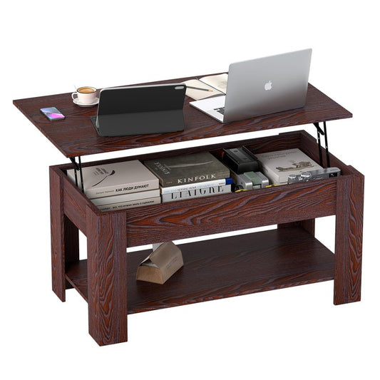 FDW 39 inch Lift Top Coffee Table with Hidden Storage Compartment & Lower Shelf,Coffee Table with Lift Top for Living Room,Home Small Space,Espresso