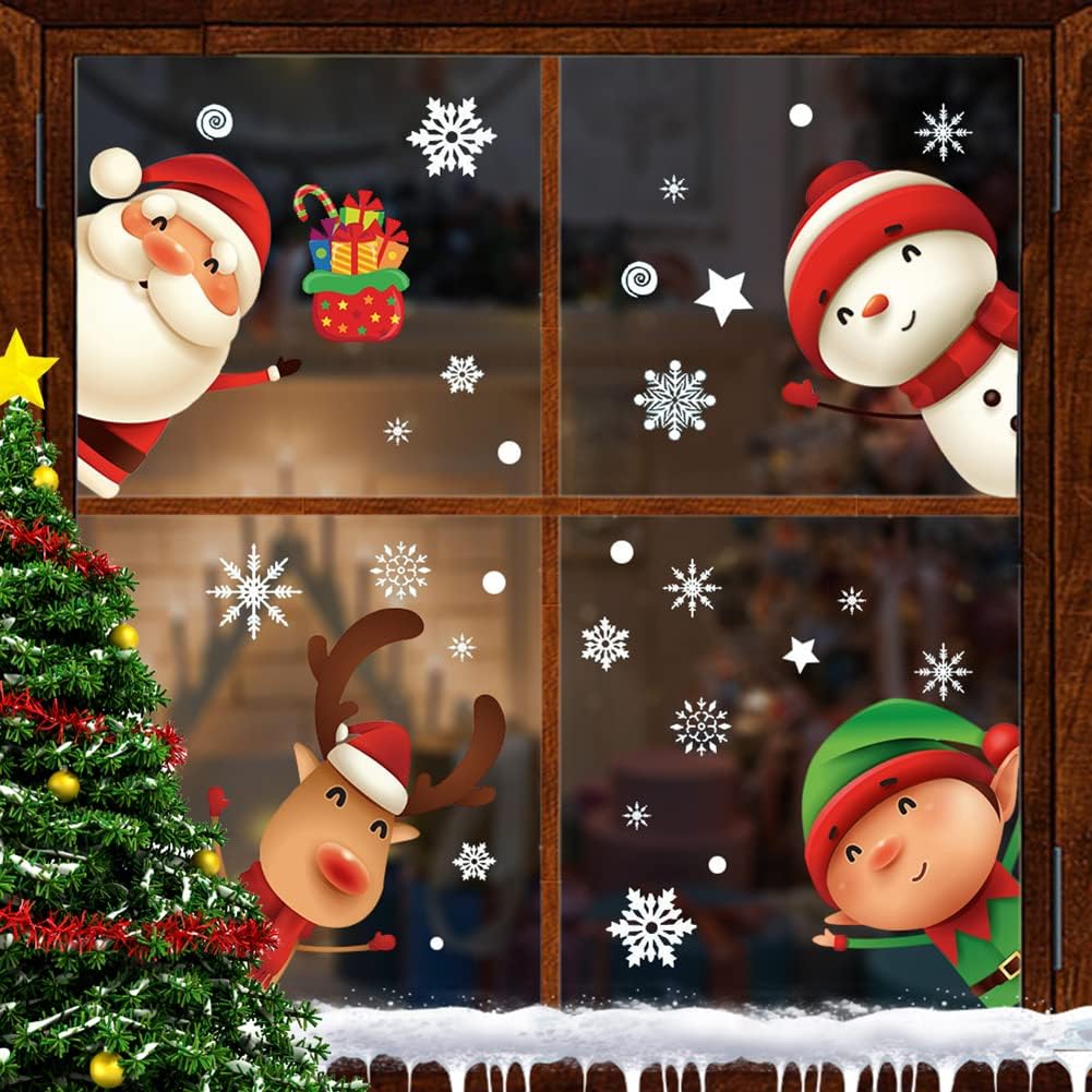 XIMISHOP Christmas Snowflake Window Clings - 82PCS Indoor Holiday Decals for Glass & Party Decor