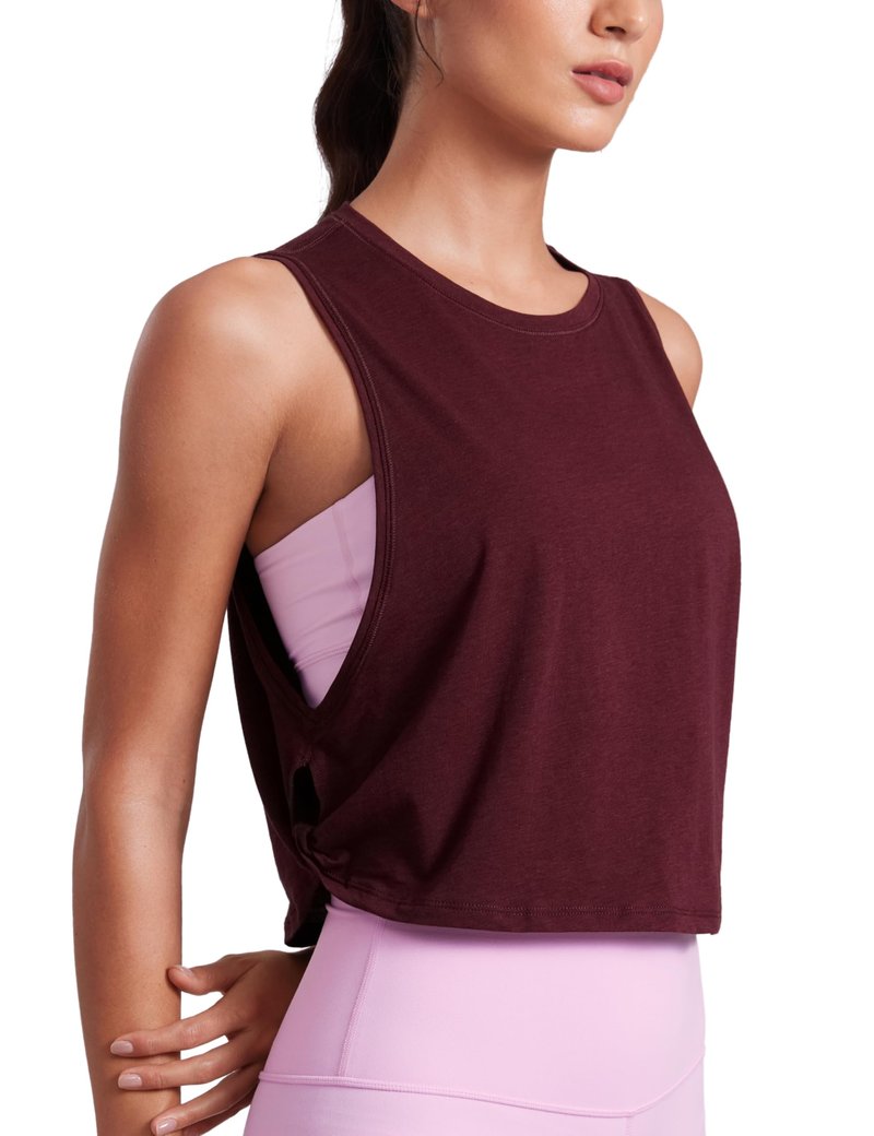 CRZ YOGA Women's Sleeveless Cotton Blend Athletic Tank Top for Yoga Gym Running Workout Berry Heather Small