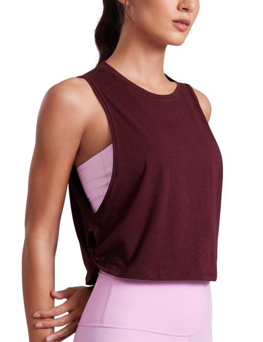 CRZ YOGA Women's Sleeveless Cotton Blend Athletic Tank Top for Yoga Gym Running Workout Berry Heather Small