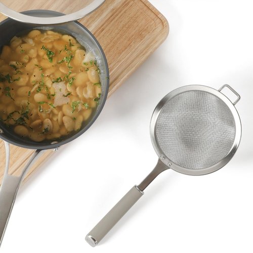 Calphalon Edge Stainless Steel Strainer w/Thermoplastic Rubber Handle - Taupe
