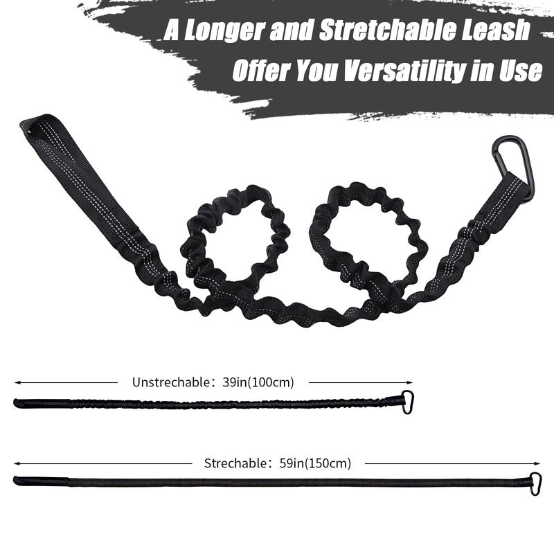 KOETSU Stretchable Kayak Paddle Leash - Elastic Bungee Cord with Quick-Release Clip, Adjustable Floating Rope for Kayak, Canoe, SUP, Paddleboard Accessories（Black）