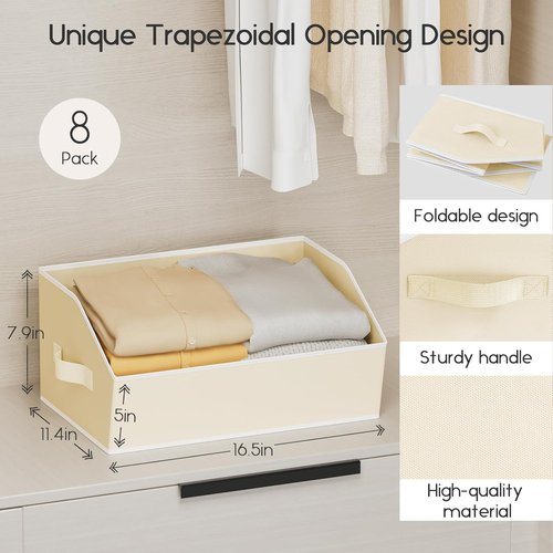 Homsorout Large Closet Organizers - 6 Pack Foldable Fabric Baskets with Handles for Easy Storage | Beige