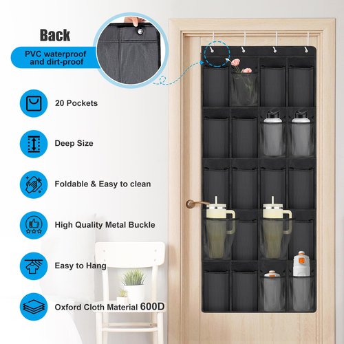 DARCKLE 40oz Water Bottle Organizer Compatible with Stanley Cup, 20 Large Water Bottle Storage for Stanley Cup Organizer Waterproof Beathable Oxford Fabric,Storage Hangs Wall Door for Shoes,Doll