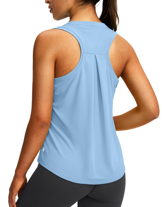Women's Workout Tops Racerback Athletic Tank Tops Sleeveless Loose Fit Yoga Running Gym Shirts for Women(Haze Blue,S)