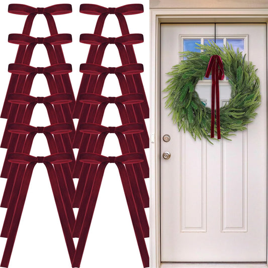 Skiennix Velvet Bows - Vintage Christmas Tree Ribbon Bows for Crafts & Decor | 24 Pcs, Burgundy (9 x 13 Inch, 5/8" Width)