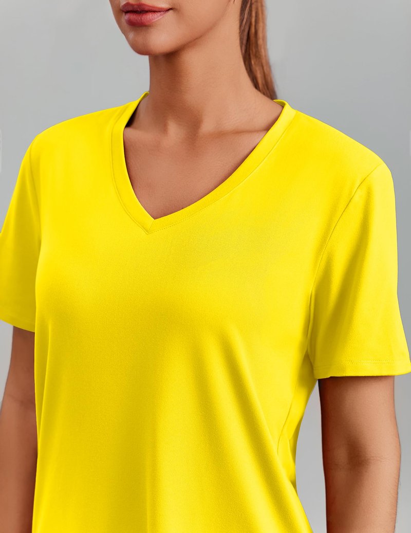 PINSPARK Womens Hiking Shirts Short Sleeve V Neck UPF 50 Sun Protection Moisture Wicking Quick Dry Outdoor Athletic Tops,Yellow XX-Large