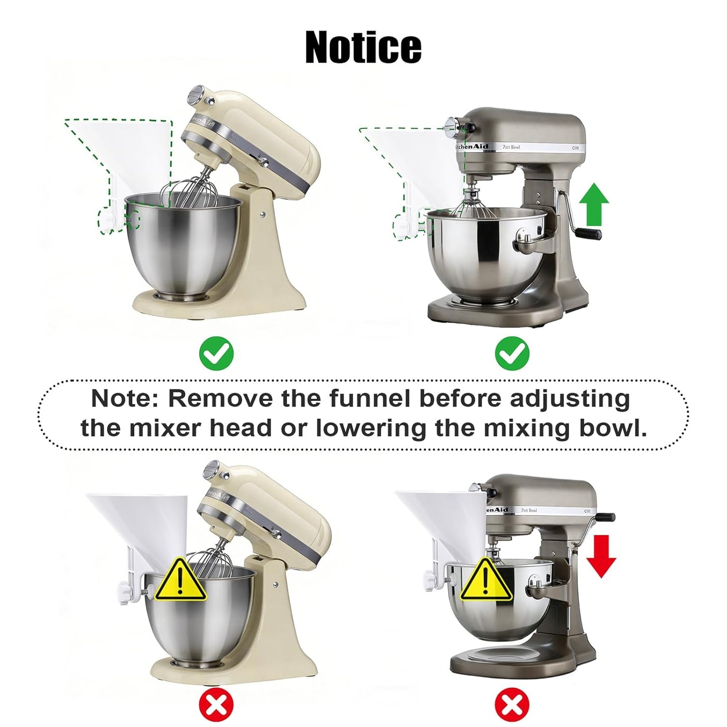 WANLISS Flour Funnel for KitchenAid Mixer - Durable Wide Mouth Pouring Chute | 3.2Qt-7Qt, Dishwasher Safe Baking Accessory