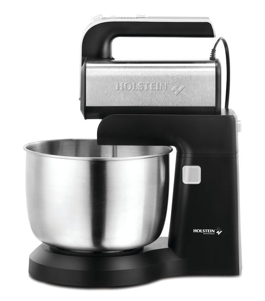 Holstein Housewares 5-Speed Hand and Stand Mixer, 250W Power with LED Light, Black and Stainless Steel – Versatile Mixer for Baking, Whipping, and More