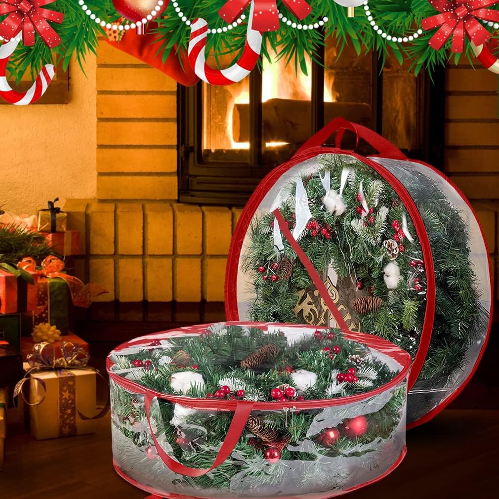 ProPik Christmas Wreath Storage Bag - 30" Waterproof Clear PVC Container | 2 Pack for Holiday Wreaths