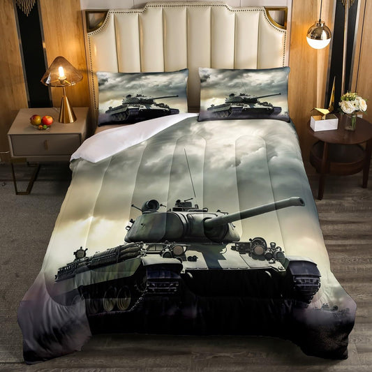 Erosebridal Tank Bedding Boys Bedroom Decor, World War Ii Theme Comforter Set Battle Tank Warship Decorations Bedding Comforter Sets, Military Army Force Quilt Full Size for Youth Teenagers