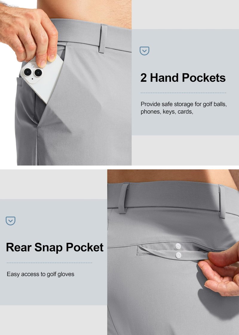 Pudolla Men's Golf Pants Work Dress Comfy Pants Casual Slacks Trousers with Pockets(Light Grey 28Wx34L)