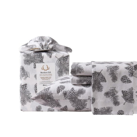 New Season Naturally Yours - 100% Cotton King Flannel Sheet Set Softly Brushed Cotton Flannel Sheets - Stylish Printed Bed Sheets - Warm, Breathable Bed Sheets Set