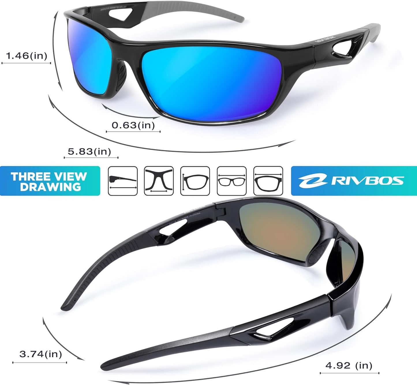 RIVBOS Polarized Sports Sunglasses for Men & Women - TR90 Frame for Cycling, Fishing, Running