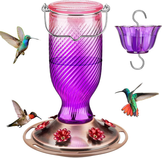 Kingsyard Hummingbird Feeder - 24 oz Outdoor Nectar Feeder with 6 Ports & Ant Moat | Easy Clean Purple