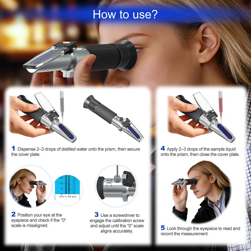 Buhobha Brix Refractometer with ATC, Dual Scale 1.000-1.130 SG & 0-32% Brix. High Precision, Ideal for Wine/Beer Brewing, Agriculture & lab use. Works as Alcohol & Honey Refractometer.