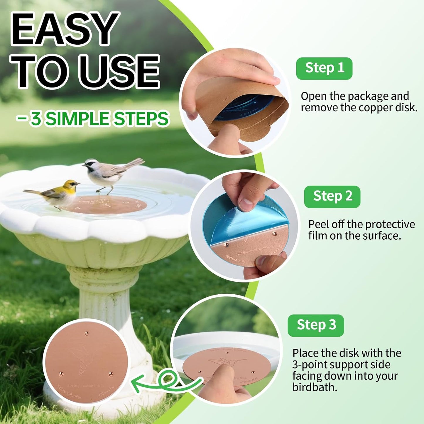 Skiennix Bird Bath Copper Discs - 99.9% Pure Copper Cleaner with Reinforced Design | Universal Fit for All-Season Use