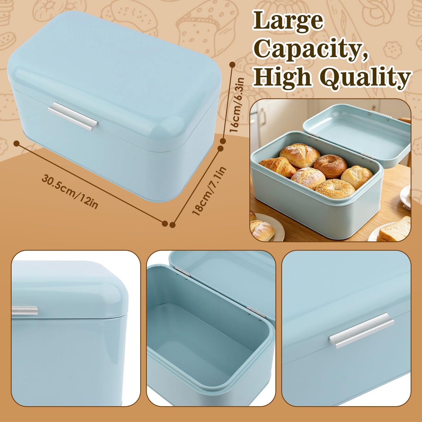 Buachois Large Bread Box,Iron Bread Box with Lid,Metal Bread Storage Bin,Bread Keeper Container,Bread Containers Storage,Modern Solid Color Retro Style,for Kitchen Counter (B)