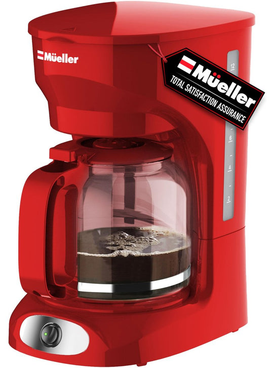 MUELLER HOME 12-Cup Red Coffee Maker - Perfect for Home or Office, Borosilicate Carafe, Auto-Off, Reusable Filter, Anti-Drip, Keep-Warm Function, Clear Water Level Window, Red Kitchen Accessories