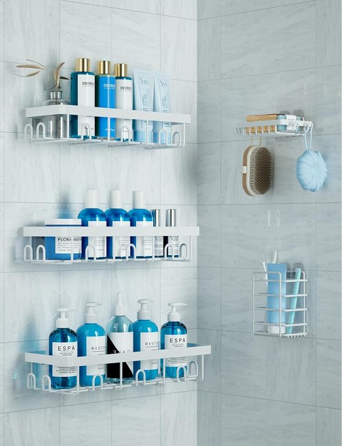 GVY Shower Caddy 5 Pack - Rustproof Adhesive Bathroom Organizer Shelves | No Drilling, Perfect for Home Decor