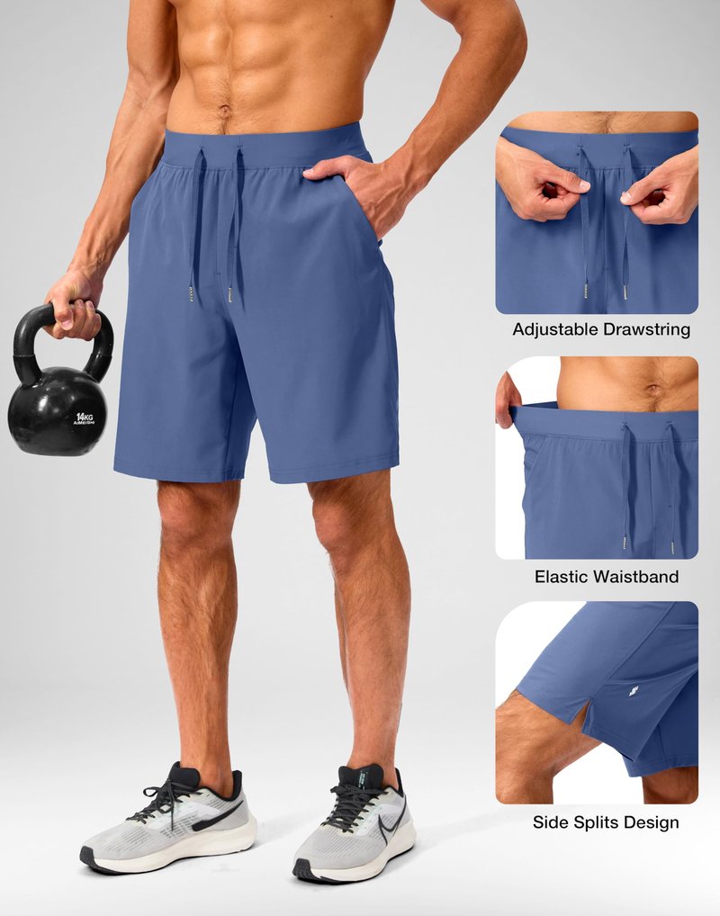 Soothfeel Men's Running Shorts with Zipper Pockets 9 Inch Lightweight Quick Dry Gym Sports Athletic Workout Basketball Shorts for Men (Blue, M)