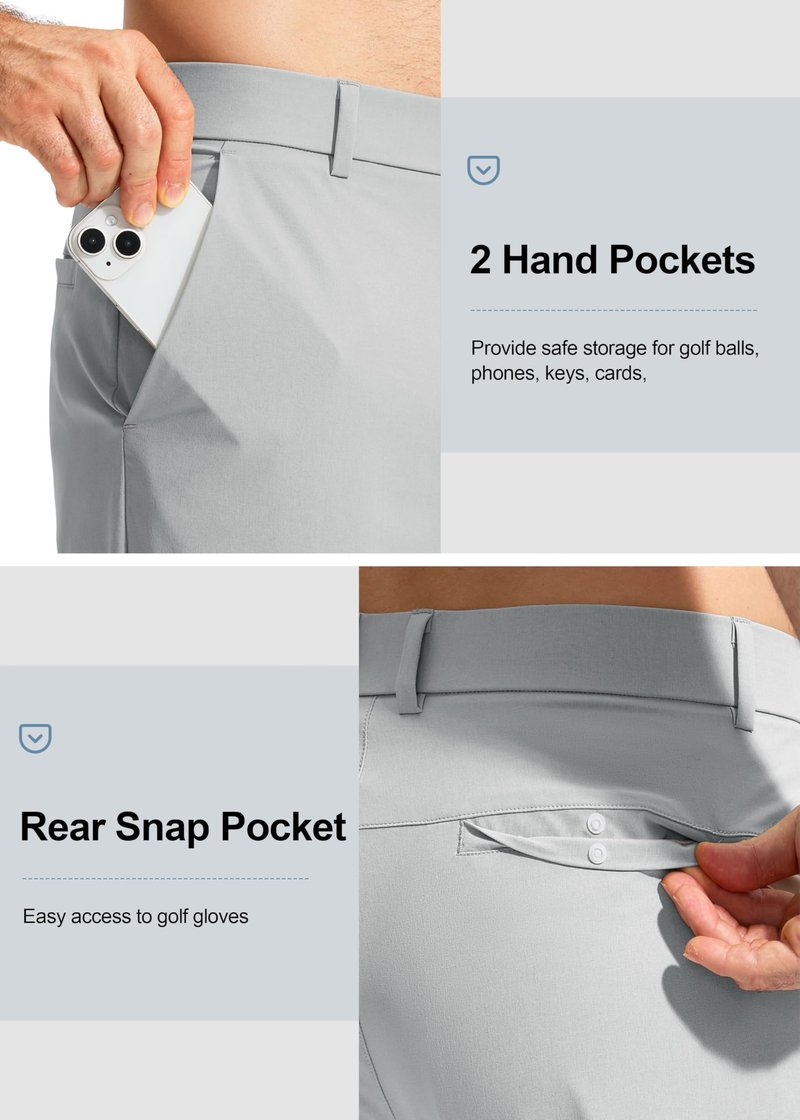Pudolla Men's Golf Pants Mens Dress Pants Stretch Work Pants 30 Lightweight Quick Dry Slacks Casual Trousers with Pockets(Bright Gray 38Wx30L)