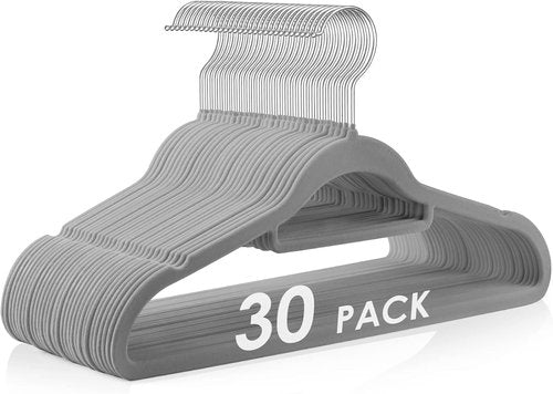 DUDUCOFU Velvet Hangers - Non-Slip Felt Clothes Hangers | 30 Pack Grey Slim Design with 360° Swivel Hook for Suits & Dresses