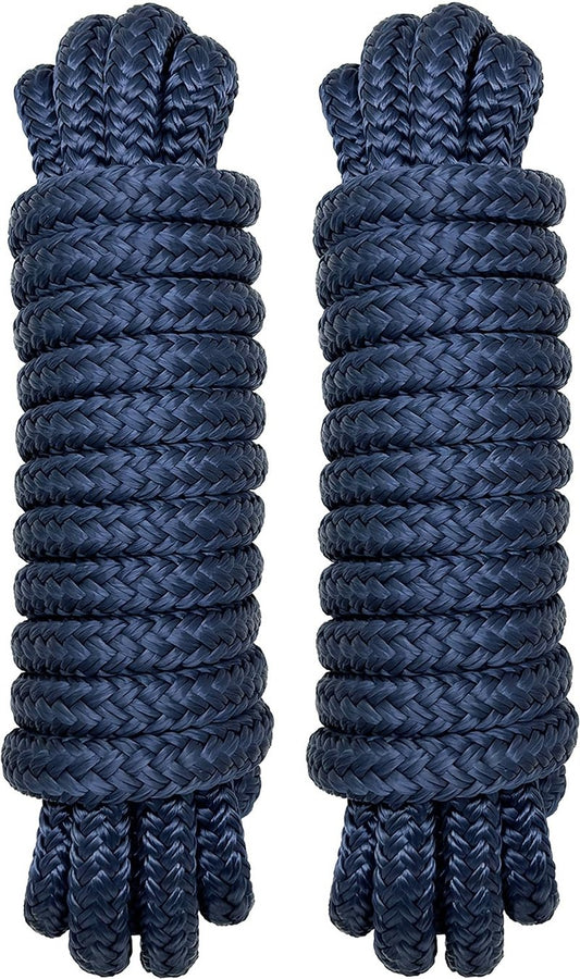 PACTHSD Double Braid 1/2" x 20' Boat Dock Lines (2-Pack) – Nylon Boat Ropes for Docking with 12" Spliced Eye – Heavy Duty Marine Rope – Soft & Durable Boat Lines for Pontoon and Light Boat (Navy Blue)